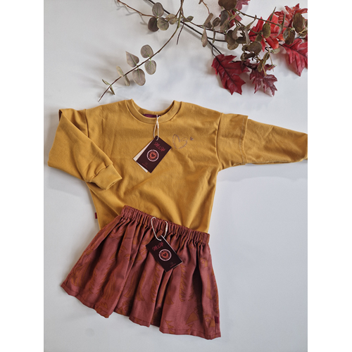 Rok Bordeaux rood met okergele accenten